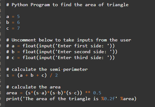 python program to find area of triangle